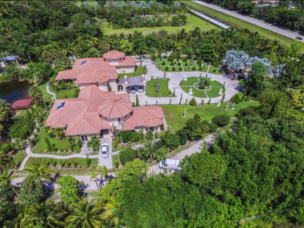 estate-aerial-estate Aerial view of the luxury estate grounds and private lake